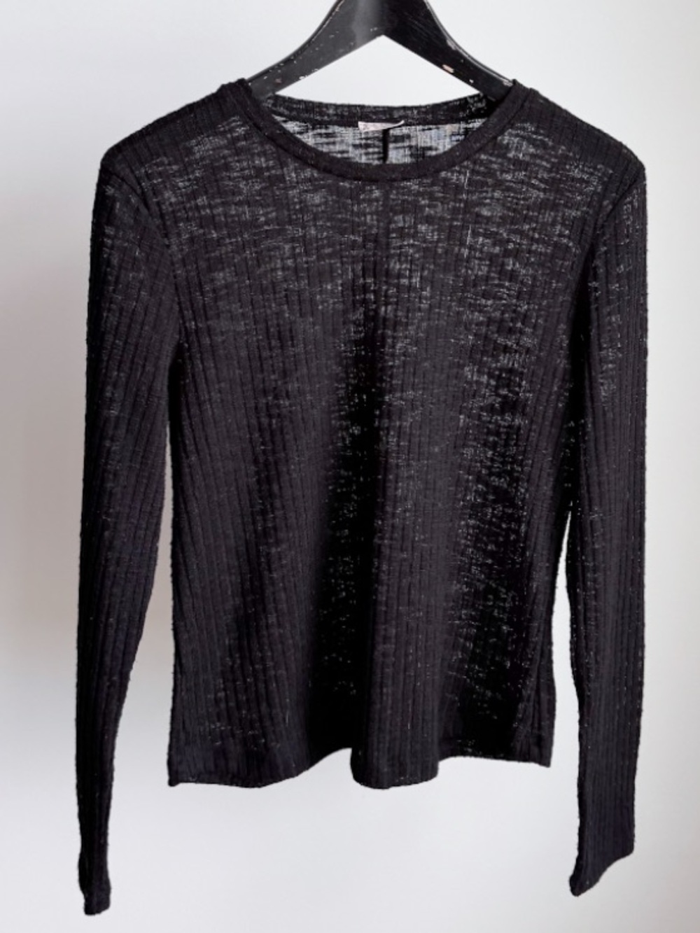 Intimately Free People Sheer Open Rib Knit Layering Top Black L